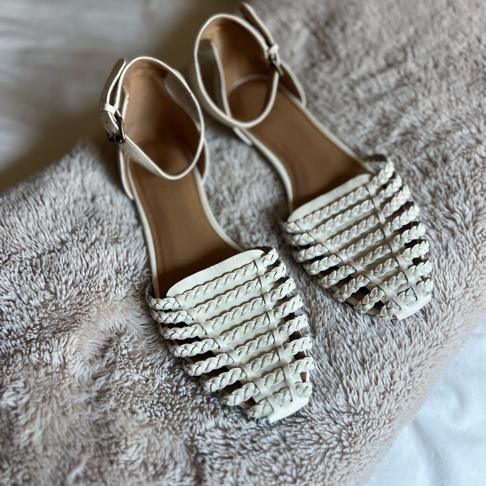 Crown Vintage Cream Braided Pointed Toe Ankle-Strap Sandals - Picture 2 of 4